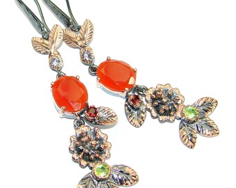 Carnelian, Garnet, Peridot, Swiss Blue Topaz Sterling Silver Earrings - weight 13.90g - dim L- 3, W- 5 8, T- 3 16 inch - code 27-lut-18-76