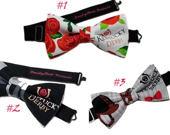 Kentucky Derby Bow Tie- Kentucky Roses Bow Tie- Derby Horses Bow Tie- Black and Gray Plaid- Pre Tied- Adjustable- Size Newborn to Adult