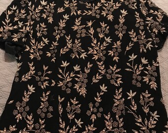 Vintage Silk Shirt. Vintage Black Embroidered Silk Blouse. Silk Blouse. Silk Shirt. Evening Wear.