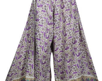 Vintage High Waist Recycled Silk Sari Printed Wide Leg Divided Maxi Split Skirts