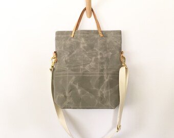 ALUMINUM / waxed canvas field bag / crossbody foldover tote