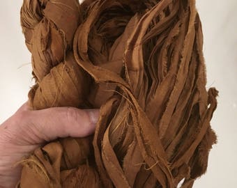 SALE 100 grams 1 skeins recycled silk ribbon knitting crochet craft embellishment yarn brown