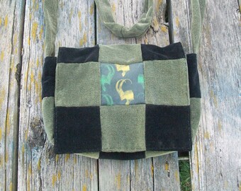 Black Green Recycled Corduroy Crossbody Purse Loki Long Strap