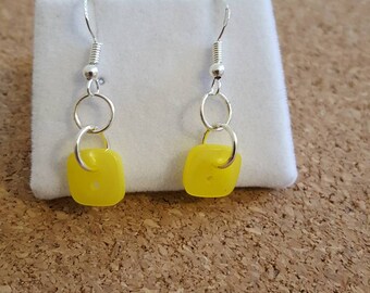 Button Drop Earrings, Yellow Dangle Earrings,Alternative Fashion Jewellery, Unique Handmade Gift
