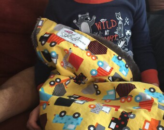 Yellow Dump Trucks & Cars Baby Blanket: "Bruno"