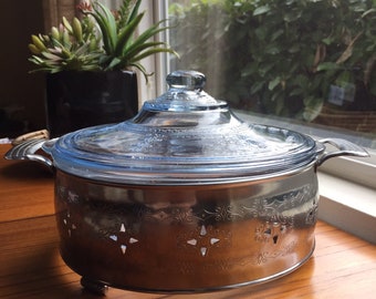 Vintage FireKing Glass Serving Dish & Holder