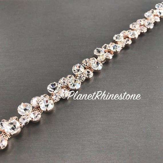 Rose Gold Thin Bridal Rhinestone Trim #0136