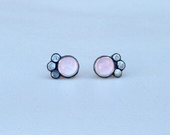 Rose quartz with handmade sterling silver setting post earrings