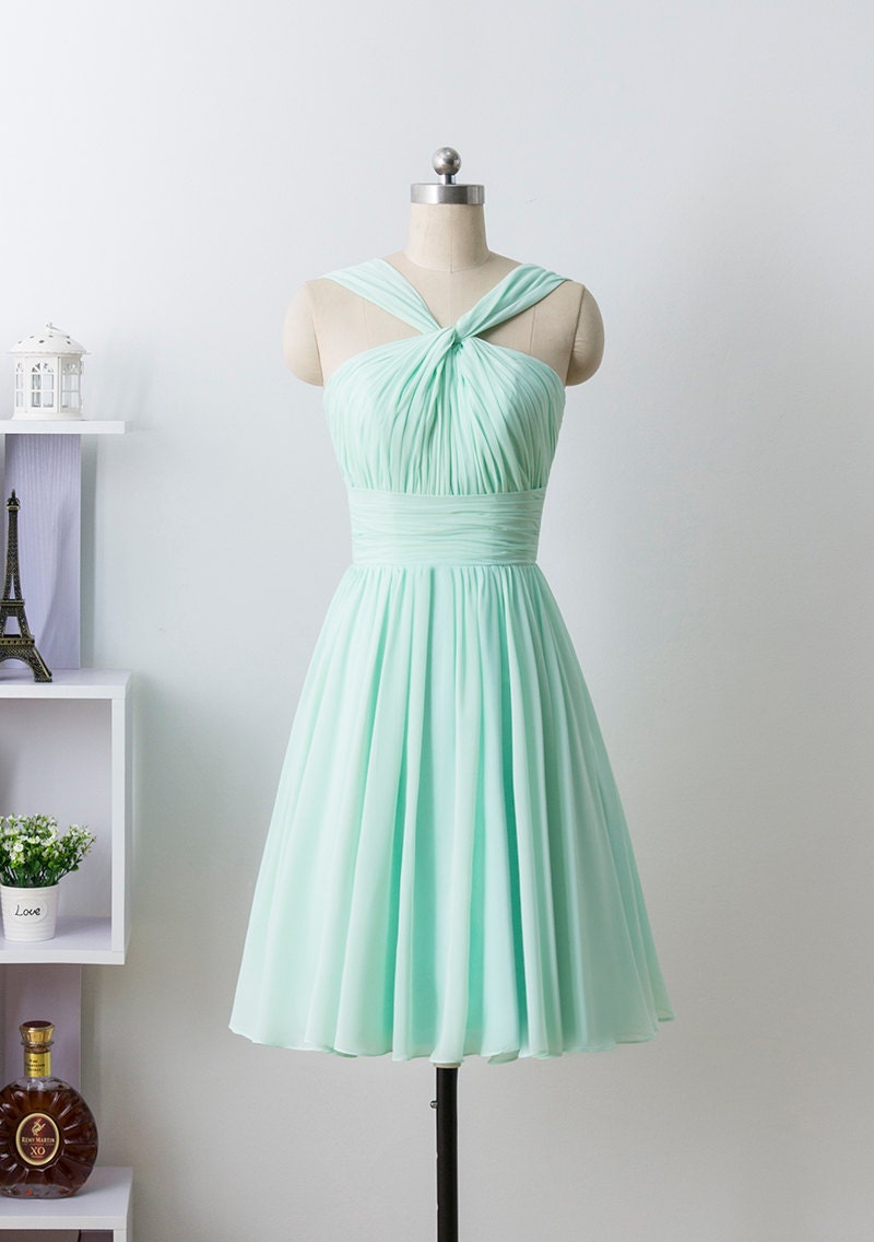 Mint prom dress Bridesmaid Dress Short Chiffon formal dress