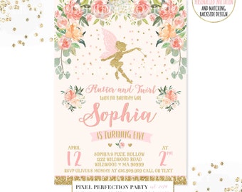 Fairy Invitation Fairy Birthday Invitation Whimsical Enchanted Pixie Invitation Magical Fairy Invite Fairy Birthday Floral Fairy Party 4R
