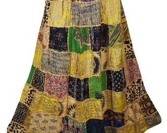 Vintage Patchwork Rayon Skirt Summer Style Boho Gypsy Hippie Chic Printed Ethnic Long Skirts