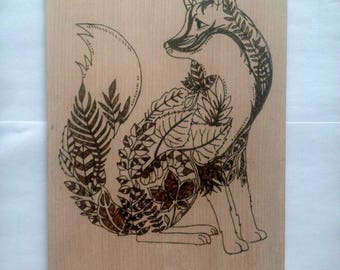 Quadro pyrography burning on wood Woodart Fox Checkered