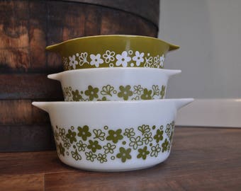 Pyrex Spring Blossom Casserole Dish Set 471 472 474 - Crazy Daisy