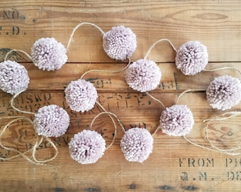 Rustic Pom Pom Garland. Party garland, handmade garland, yarn pom pom, rustic wedding decor, farmhouse pom pom, wedding garland, pom poms