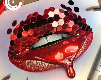 PRIVATE LISTING Red Lips 9x12" Original