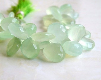 Green Chalcedony Briolette Gemstone Faceted Heart 10.5 to 11mm 15 beads
