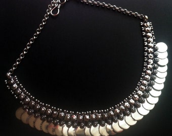 Silver Coin Necklace,BIB Necklace,CHOKER,Kutchi Jewelry,Temple necklace, Tribal,Ethnic flare,Gift ,Vintage Jewelry by Taneesi