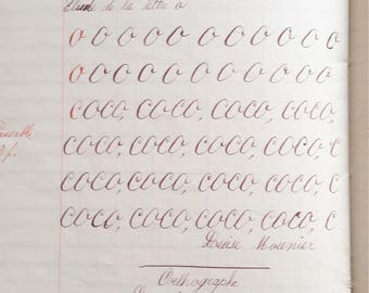 1910s Antique French School Exercise Book Booklet with Nib Writing - Calligraphy - Cursive Capital Letters - Please read the description.