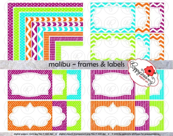 Malibu Frames & Labels: Clip Art Pack Card Making Digital