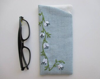 Eyeglass Case/Fabric Eyeglass Case/Blue Embroidered Eyeglass Case