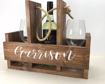 Personalized Wedding Gift, Wine Gift, Wine Rack, Personalized Wine Caddy, Wine Caddy, Wine Carrier, Rustic Wine Caddy,