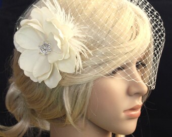 Ready to ship. Ivory Birdcage Veil - 2 items