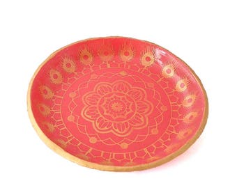 Red Ring Dish - Jewellery Holder - Mandala Home Decor - Trinket Bowl - Ring Holder - Coin Tray, Gifts for Home, Gift for Her, Gifts Under 15