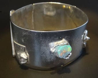 Solid Reticulated Sterling Silver & Opal Bracelet