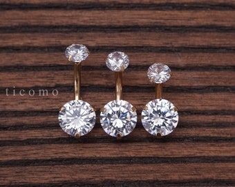 Belly ring Belly button ring Belly button jewelry Double Zircon Short bar 6 8 10 mm