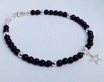 Black Onyx Bracelet, Onyx Bracelet, black bracelet,, black and silver bracelet, Stacking Bracelet