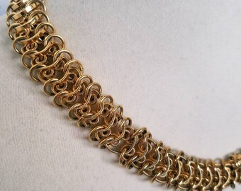 Vintage Hobe Gold mesh woven chain necklace