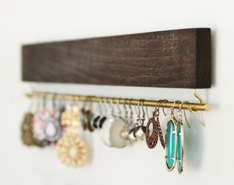 brown wood earring display / organizer
