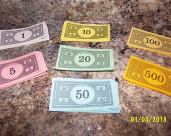 Vintage Monopoly Money, Monopoly Game Pieces, Play Money, Board Game Pieces, 1996 Monopoly Money, Scrapbook Supply