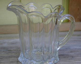 Vintage Antique Crystal Clear Glass Pitcher Heavy Gorgeous Scalloped