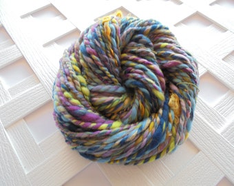 SUNKEN TREASURE Handspun Yarn, Thick and Thin 2-ply yarn, super bulky yarn, soft merino yarn, muga silk yarn, teeswater locks, chunky yarn