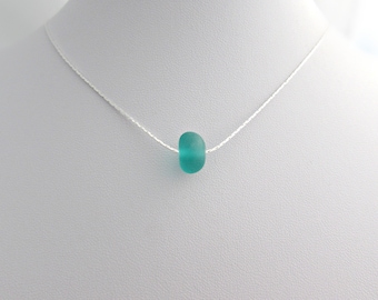 Sea Glass Necklace, Blue Green Sea Glass Necklace, Tiny Sea Glass Necklace, UK Seller, Beach Glass, Sea Glass Jewellery, Beach Jewellery