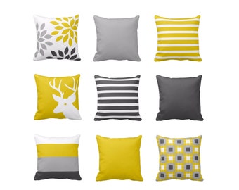 Throw Pillow Covers Mustard Yellow Grey White Couch Cushion Covers Home Decor Living Room Pillow Throw Pillow Covers Decorative Pillows