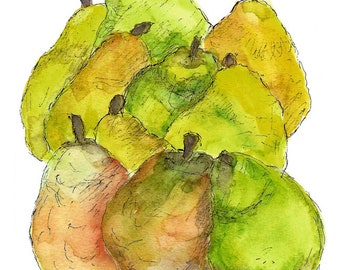 Bartlett Pears/Greeting Card/Blank/Note Card/Recycled Paper/Watercolor/Ink/Local