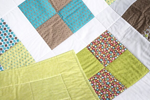 Sale Baby Boy Quilt - Modern Baby Quilt - Blue Baby Blanket - Green Baby Quilt - Girl Crib Quilt - Baby Boy Blanket - Baby Bedding 38" x 38"