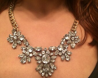 Wedding necklace, crystal bridal necklace, wedding jewelry, bridesmaid necklace, crystal necklace, flower necklace, statement necklace