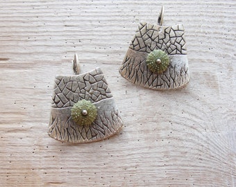 Green Sea Urchin Earrings Special Texture