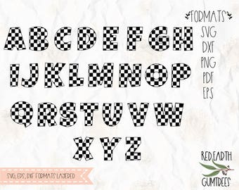 Checkered alphabet, checkered letters, racing, SVG, PNG, DXF, Pdf, Eps cricut, silhouette studio, cut file,vinyl decal, t shirt design