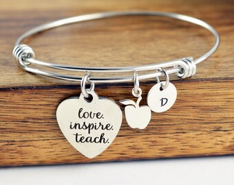 Love Inspire Teach Bracelet, Personalized Teacher Gift, Teacher Gifts, Teacher Bracelet, Teacher Birthday Gift, Teacher Appreciation Gift