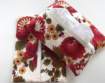 Purse Tissue Holders- Red Flower Fabric- Pocket Tissue Holder- Tissue Case- Tissue Pouch- Travel Tissue Case- Tissue Packet- Handmade