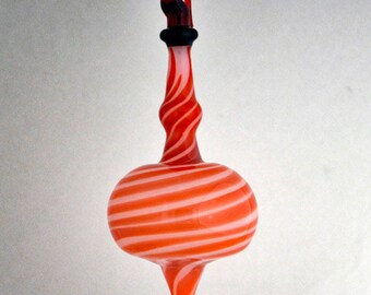 Hand Blown Christmas Ornament, Striped Ornament, Red and White Ornament, Glass Ornament, Suncatcher, Tree Decoration