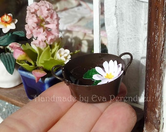 Rusty tub with a waterlilly or lotus for your miniature garden or terrarium, two times treasury item