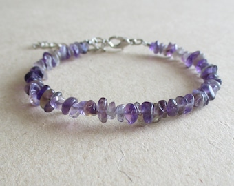 Purple amethyst gemstone chip beads beaded bracelet