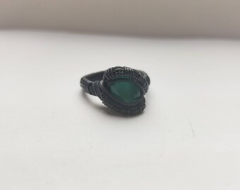 Green Chalcedony Copper Wire wrap ring (size 7 1/2)