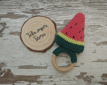 Watermelon amigurumi, watermelon rattle, amigurumi fruit, crochet doll, watermelon plush, rattle, baby gift, welcome gift, fruit doll