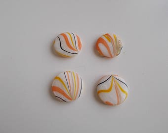 1 set of 4 striped 20 mm flat round pearl beads